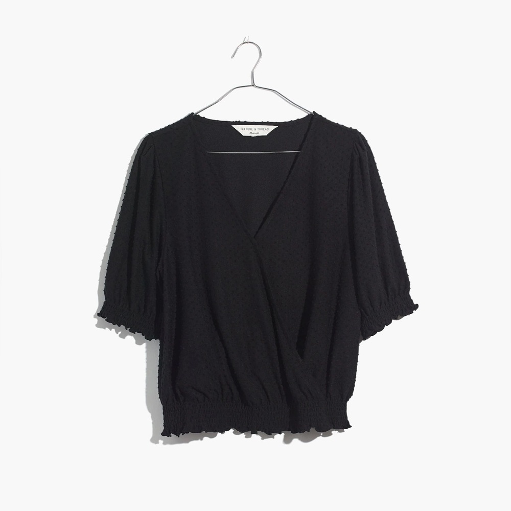 Madewell Texture & Thread Clipdot Smocked Crossover Top